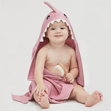 Load image into Gallery viewer, Mauve Baby Shark Hooded Bath Wrap
