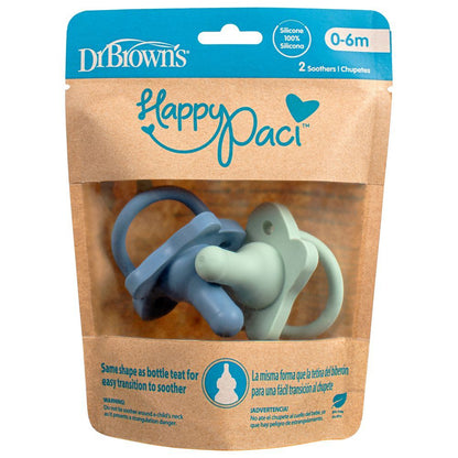 HappyPaci Silicone Soother (0-6m) - Blue and Green - 2 Pack