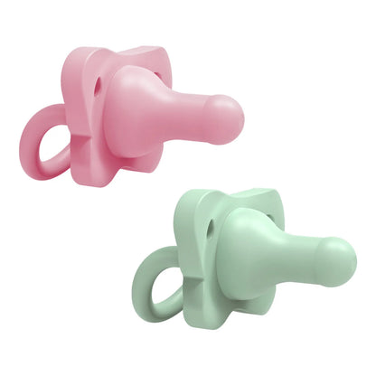 HappyPaci Silicone Soother (0-6m) - Pink and Green - 2 Pack