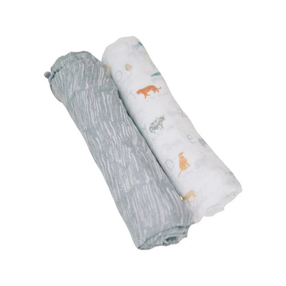 Muslin Swaddle Blanket Set - Oh So Soft Animal Alphabet + Grey Crayon