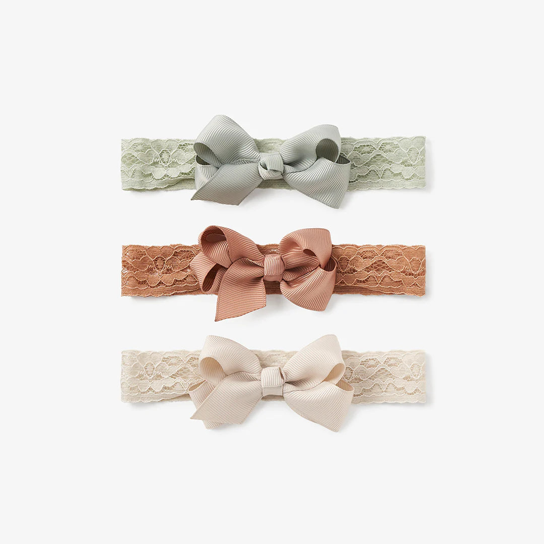 Neutral Lace Bow Baby Headband 3pk