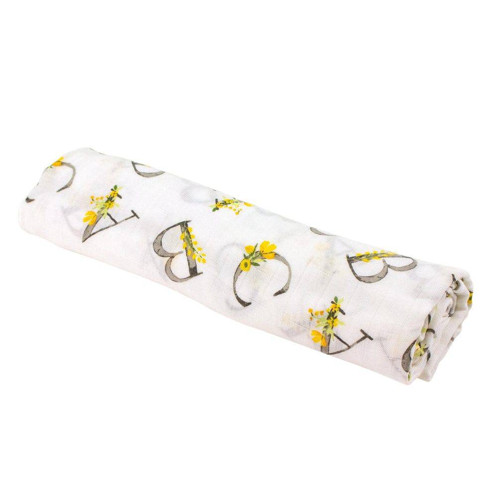 Floral Alphabet Single - Oh So Soft Muslin Swaddle Blanket