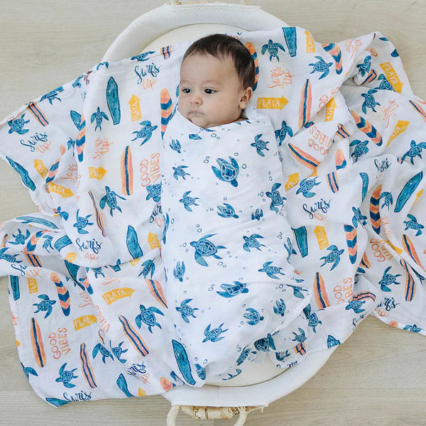 Muslin Swaddle Blanket Set Oh So Soft Surf + Sea Turtles