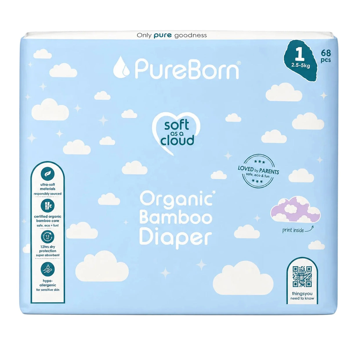 Organic Diapers Size 1 - Newborn up to 5kg - 68 Diapers - Tropical Print