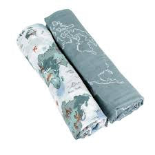 Muslin Swaddle Blanket Set Oh So Soft World Map + Someday