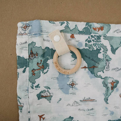 World Map Oh So Soft Muslin Teether Blanket