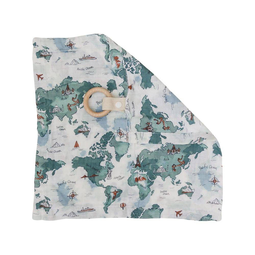 World Map Oh So Soft Muslin Teether Blanket