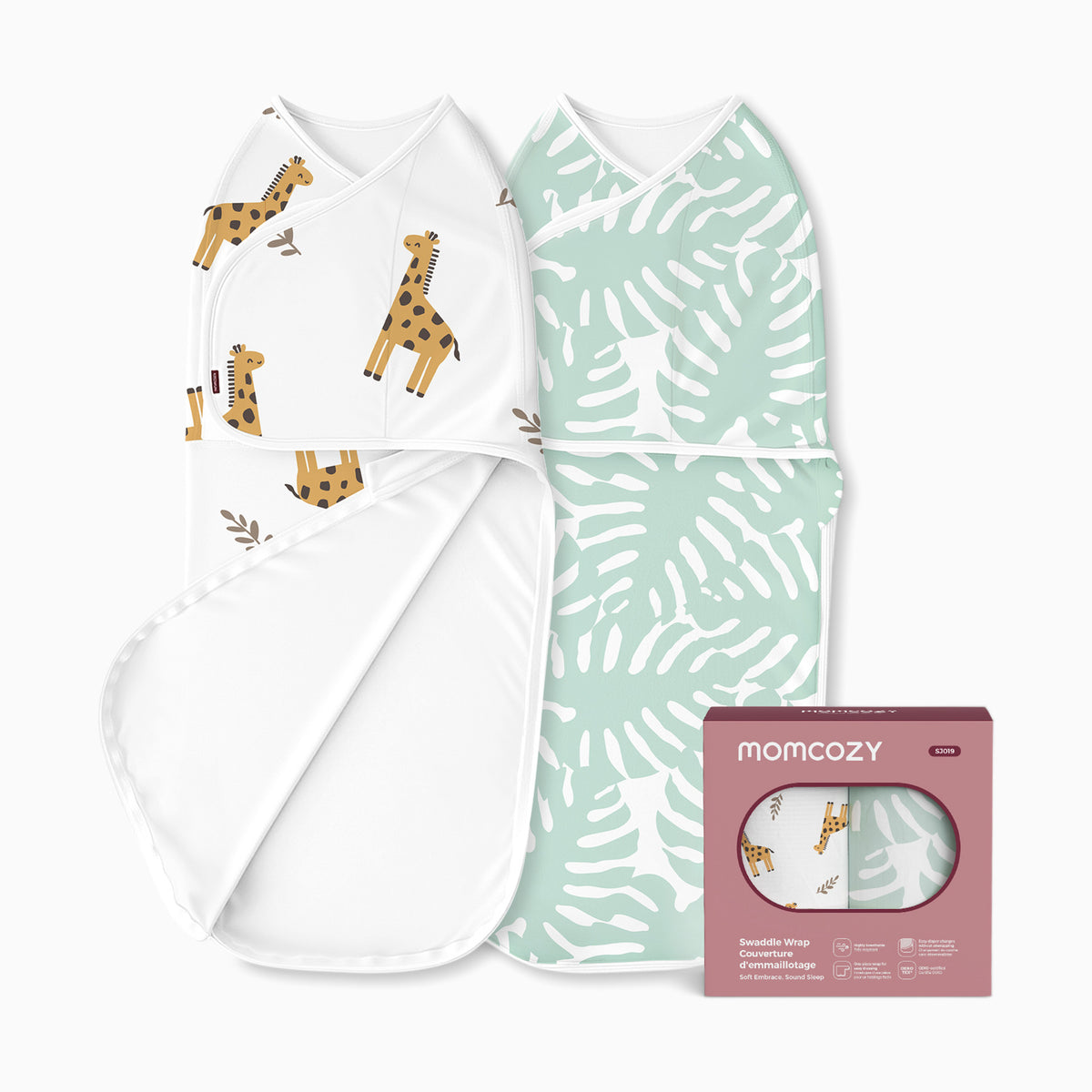 Swaddle Wraps-  0-3M, 2-Pack - Giraffe & Leaf