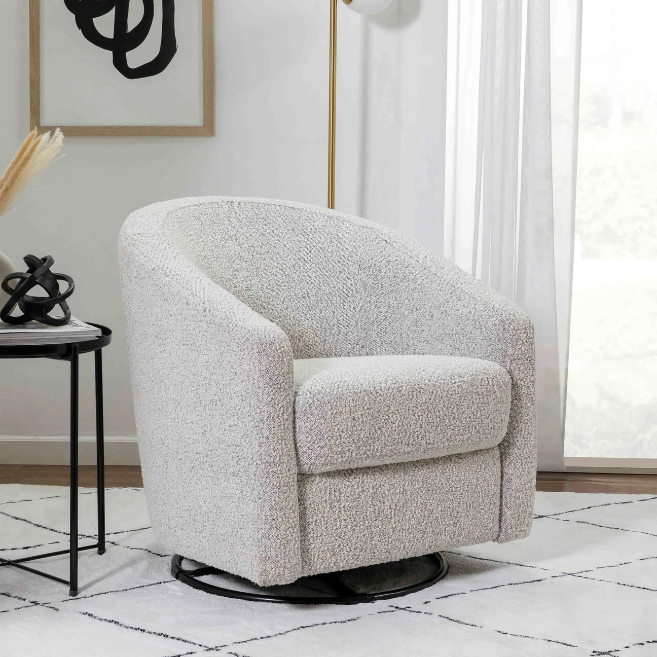 Pre-Order Madison Swivel Glider in Boucle - Black White Boucle