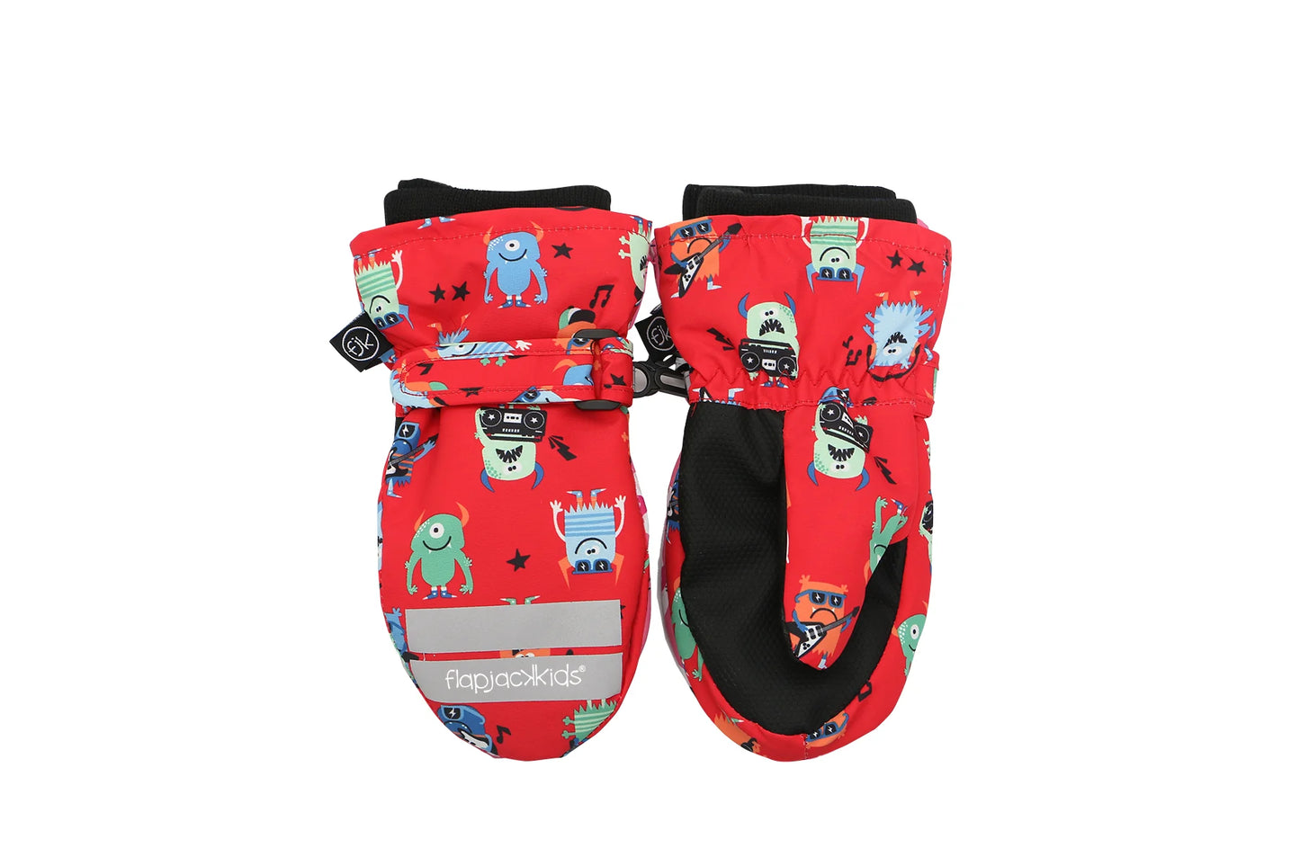 Kids Water Repellent Ski Mittens - Monsters - Red (6m-2y)