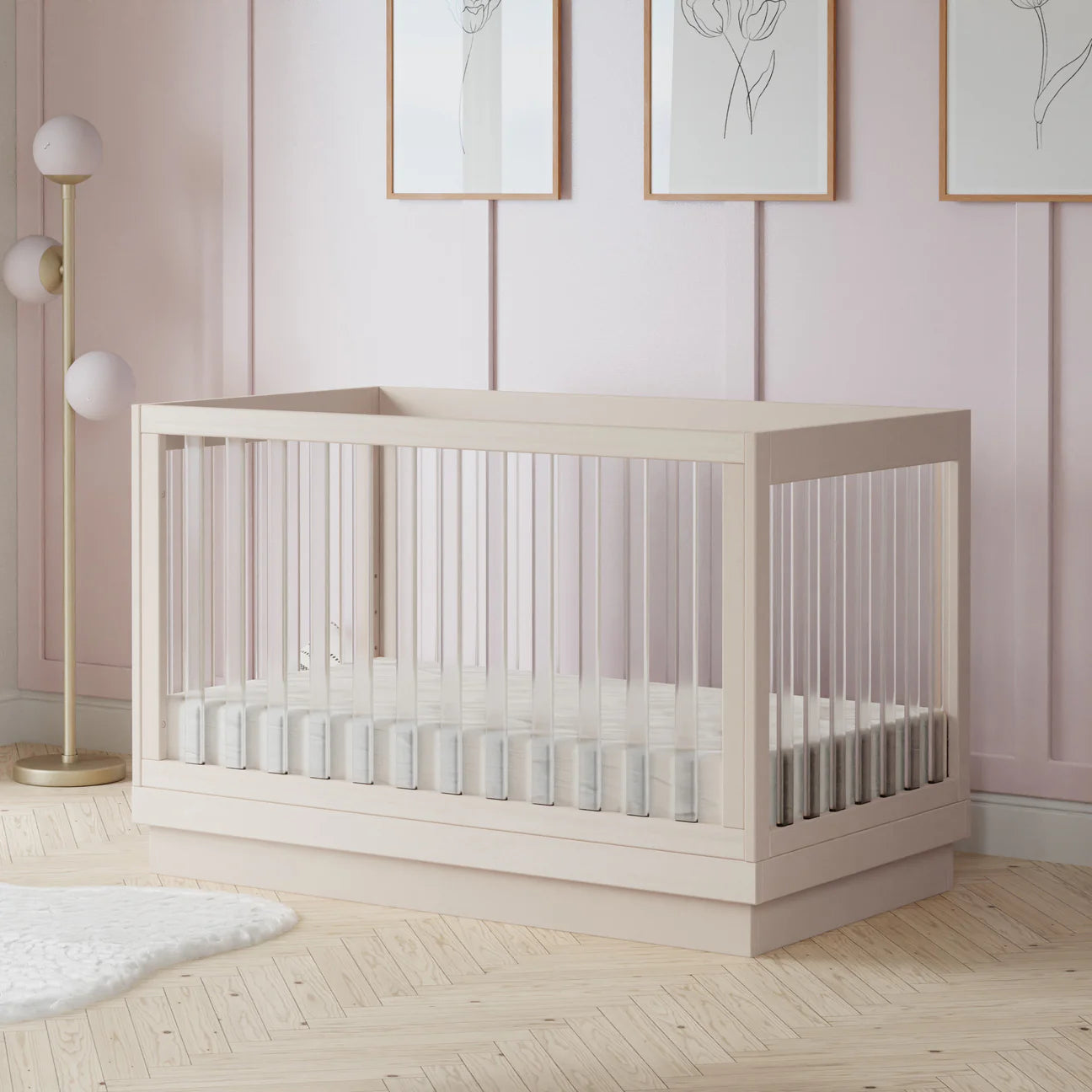 Pre-Order  Harlow Acrylic 3-in-1 Convertible Crib with Toddler Bed Conversion Kit - Washed Natural