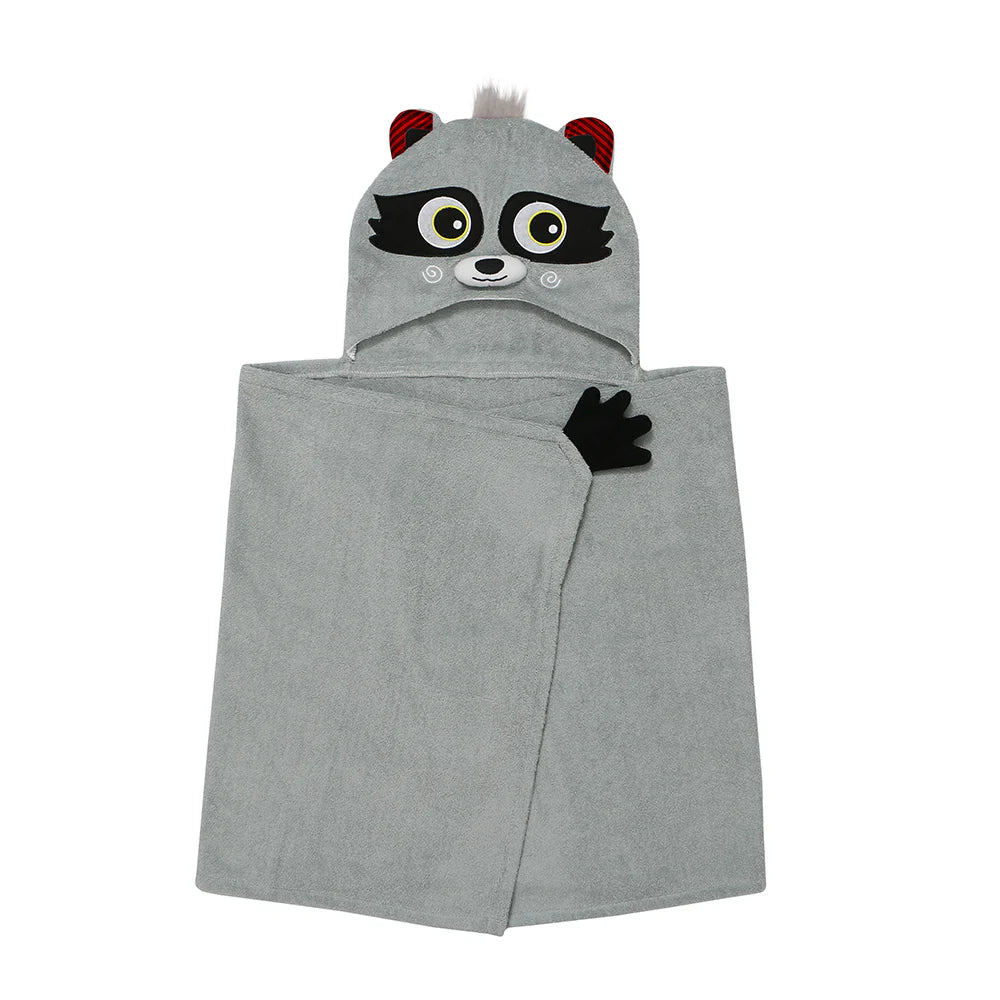 Kids Plush Terry Hooded Bath Towel - Rocco the Raccoon
