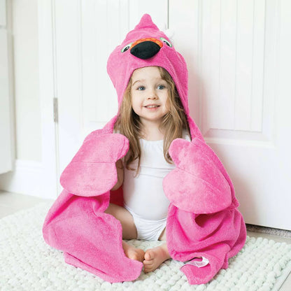 Kids Plush Terry Hooded Bath Towel - Franny the Flamingo