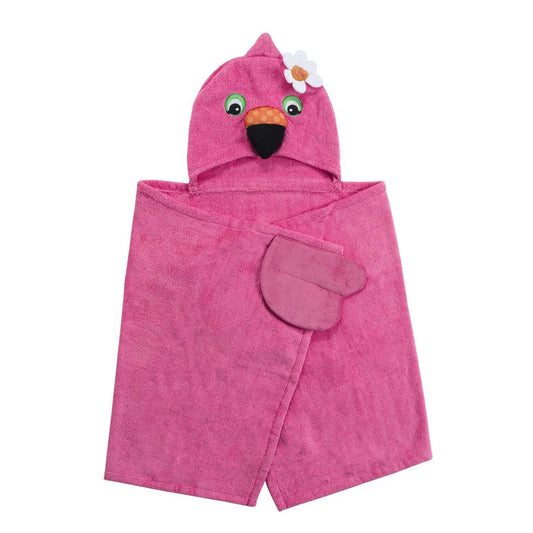 Kids Plush Terry Hooded Bath Towel - Franny the Flamingo
