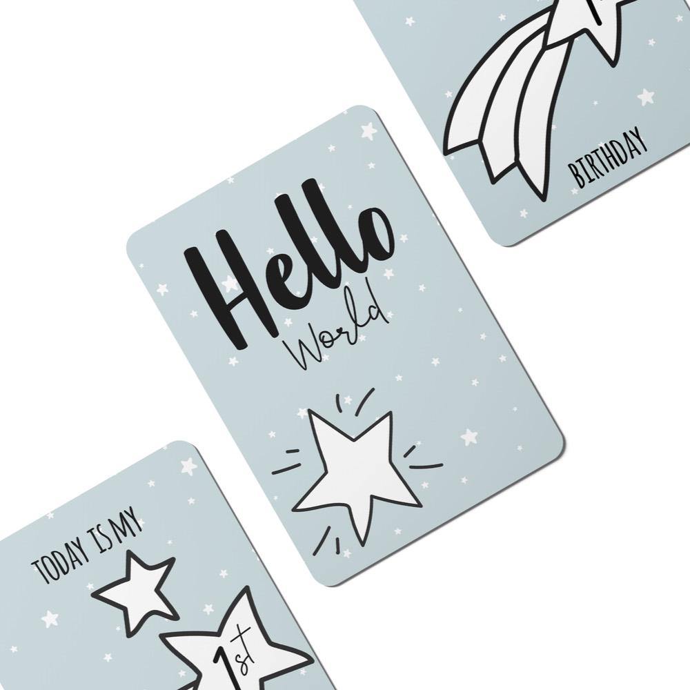 Blue Twinkle Stars Milestone Cards Set - Set of 25