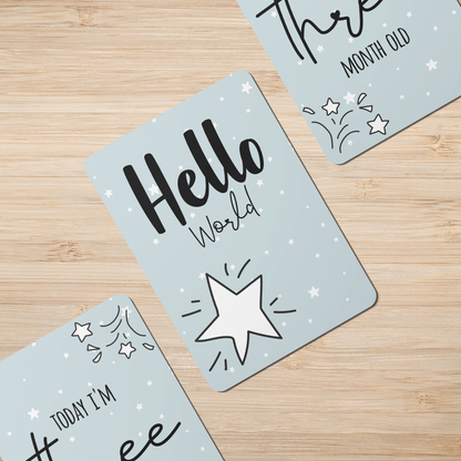 Blue Twinkle Stars Milestone Cards Set - Set of 25