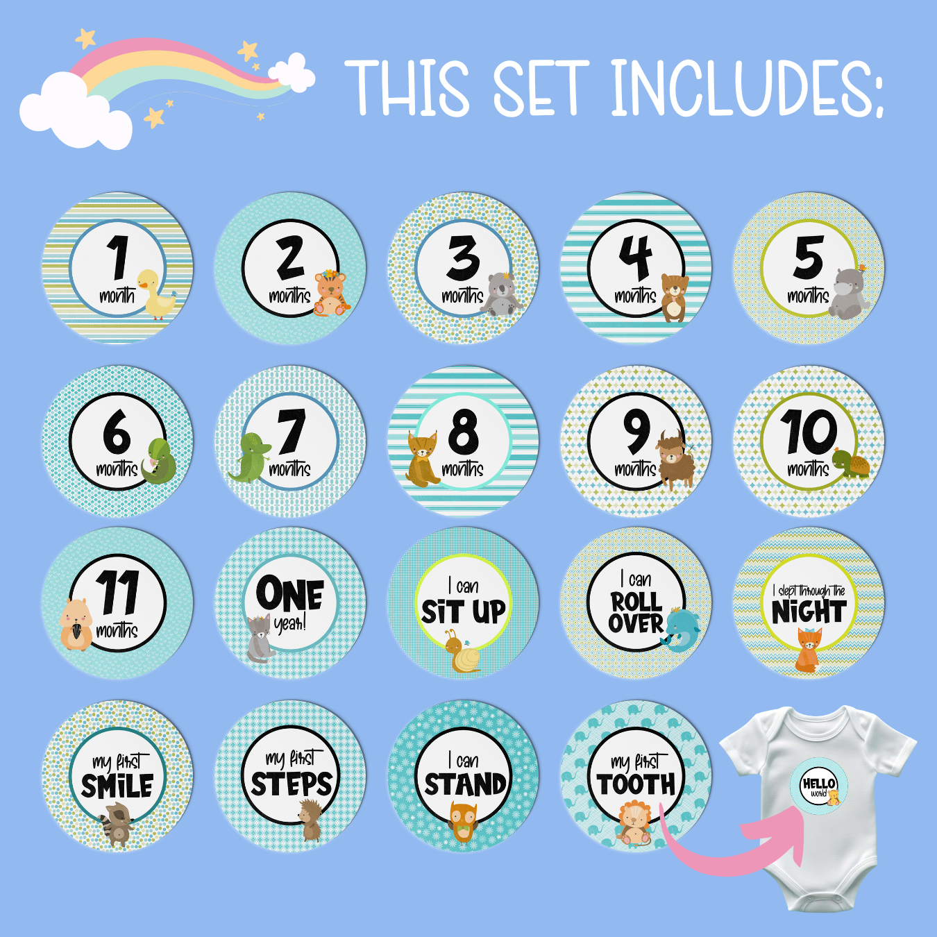 Blue Animals Milestone Stickers