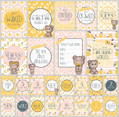 Lemon Bear Baby Milestone Cards - Set of 25