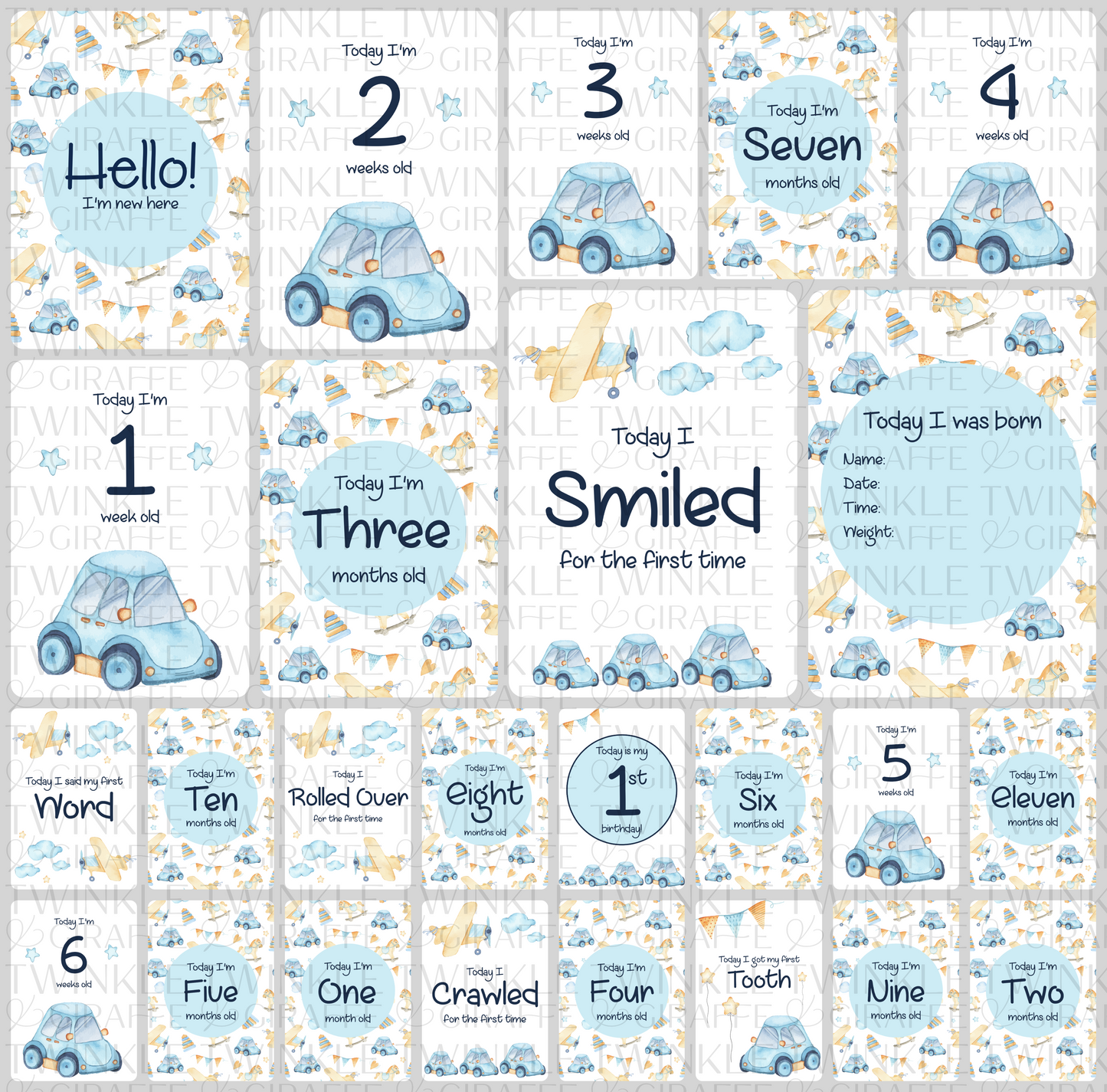 Twinkle Car Baby Milestone Cards - Set of 25