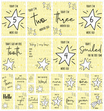 Yellow Twinkle Stars Baby Milestone Cards - Set of 25