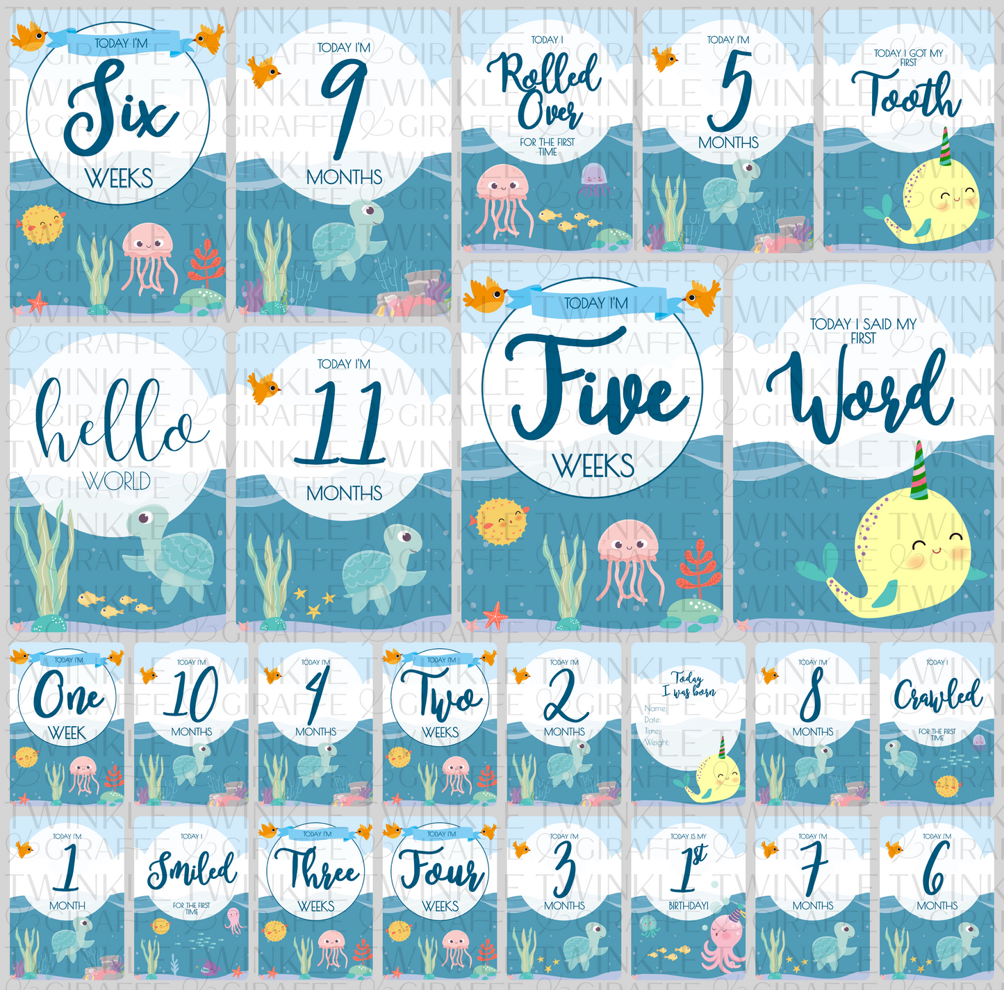 Under the Sea Baby Milestone Cards - Set of 25