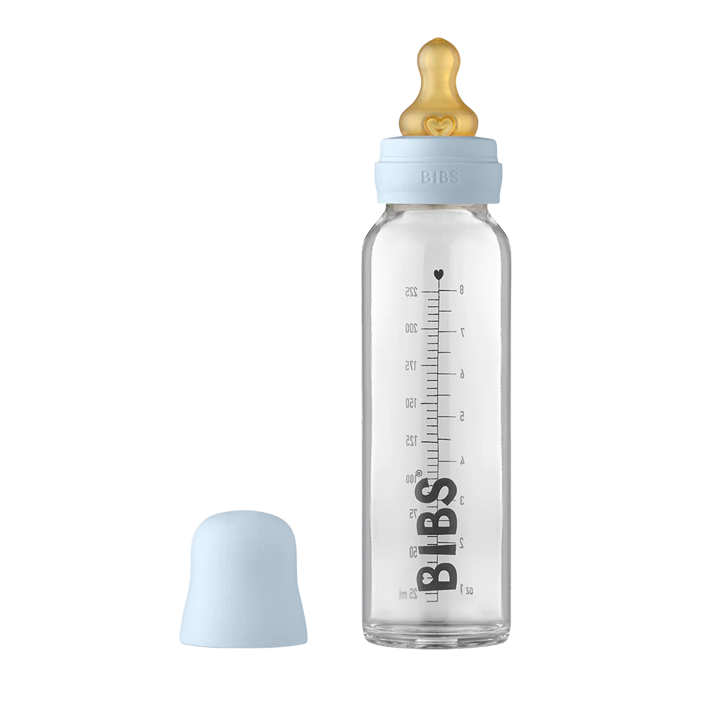 Baby Glass Bottle Complete Set 225ml - Baby Blue