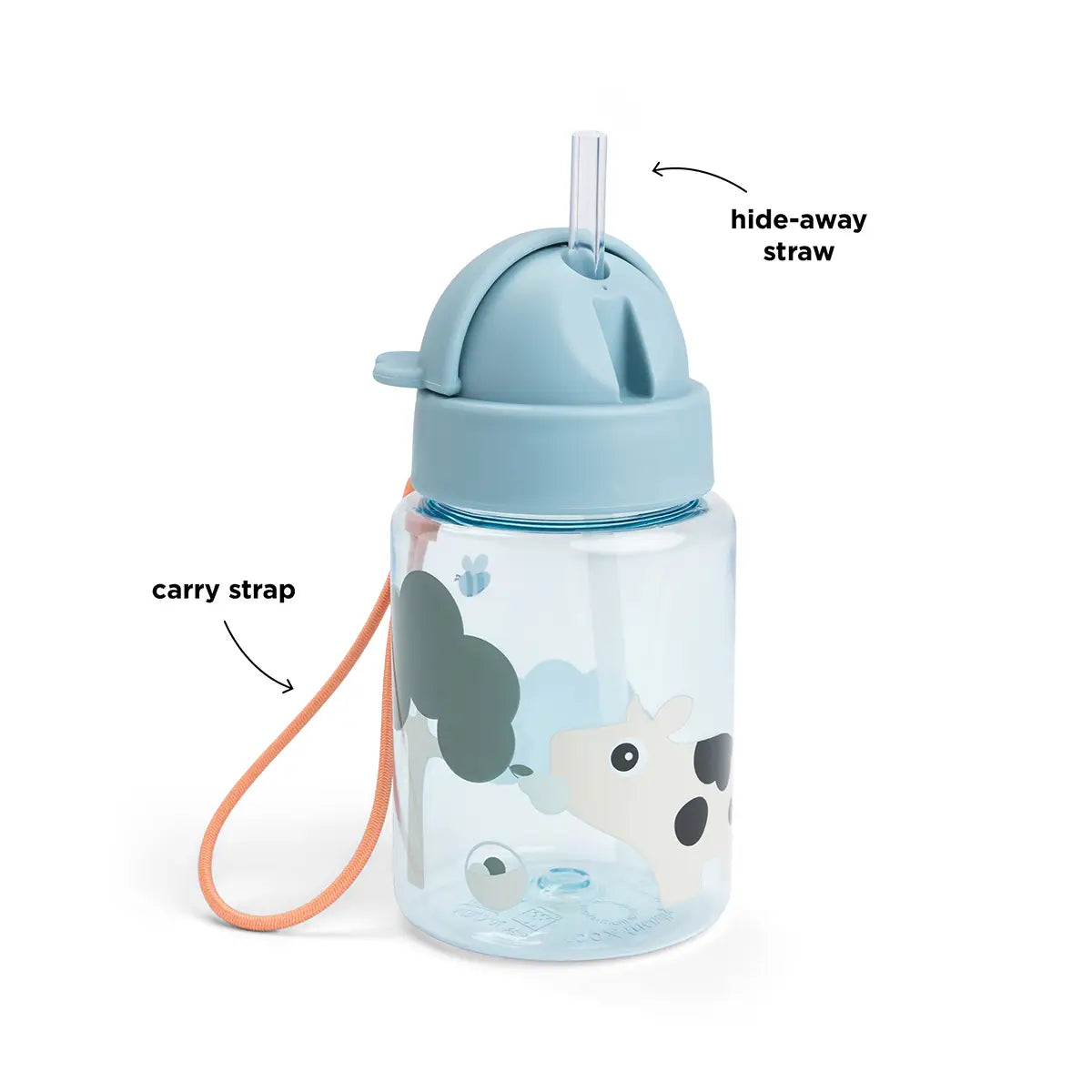 Straw bottle - Tiny farm - Blue - 280 ml
