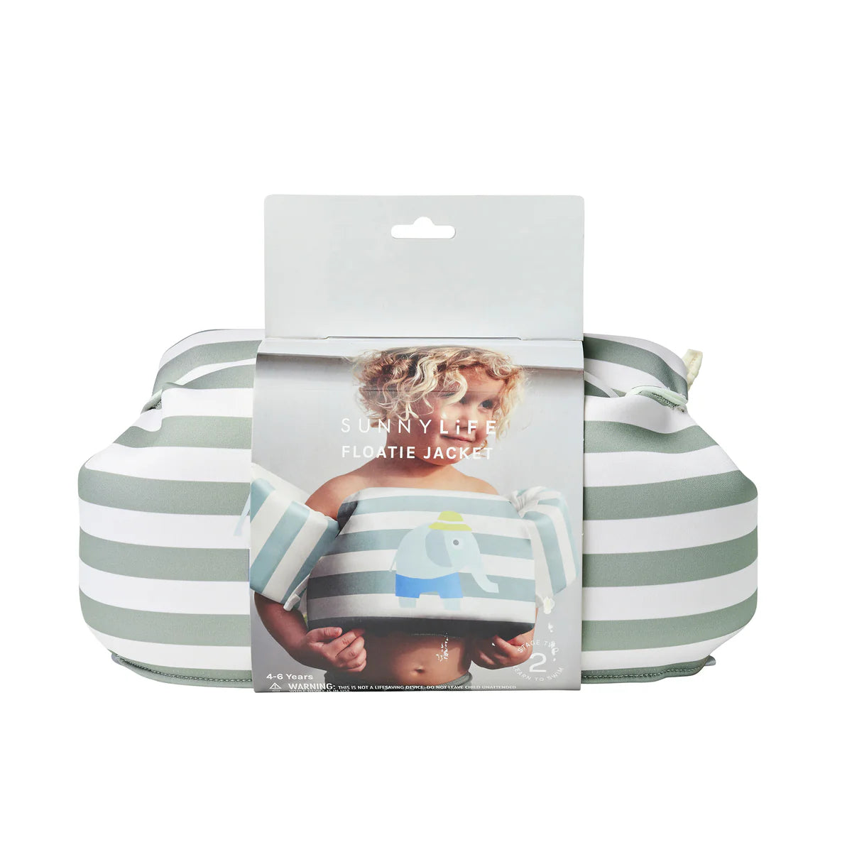 Floatie Jacket 3-6 - Eli the Elephant Green Stripe