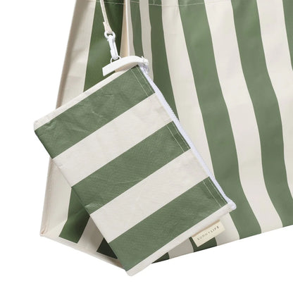 Carryall Beach Bag - The Vacay Olive Stripe