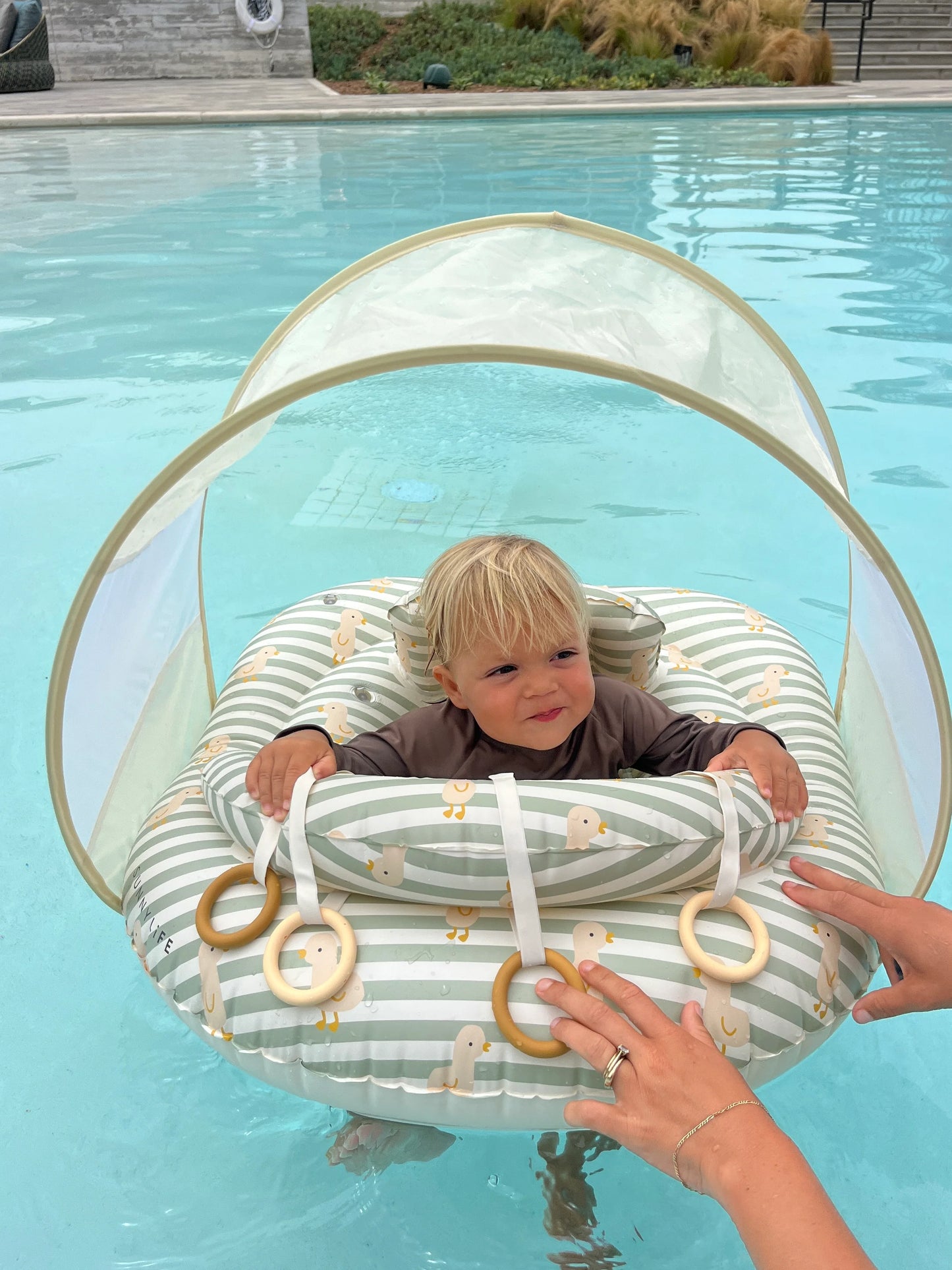 Interactive Baby Float - Duck Sage Stripe