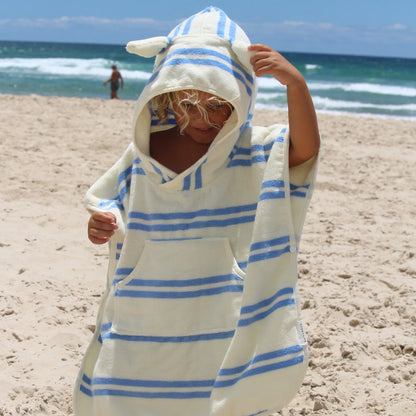 Kids Character Hooded Towel - Sammy the Seagull Blue Stripe