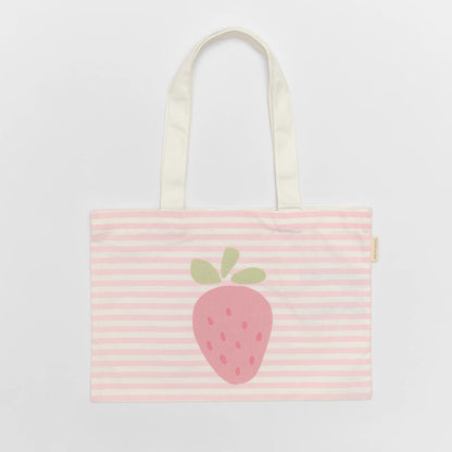 Canvas Beach Bag - Strawberry Sunshine Pink Stripe