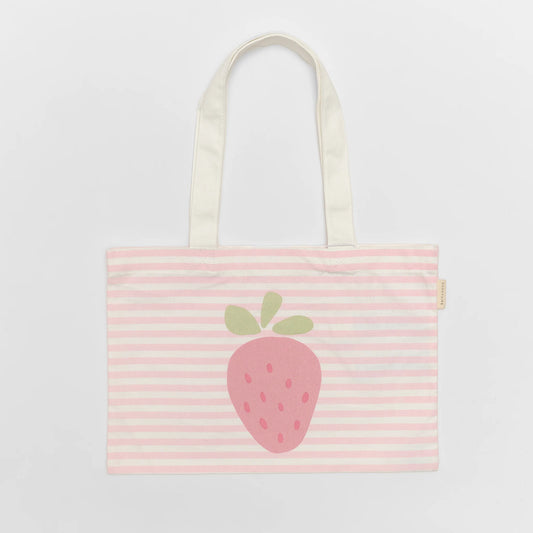 Canvas Beach Bag - Strawberry Sunshine Pink Stripe