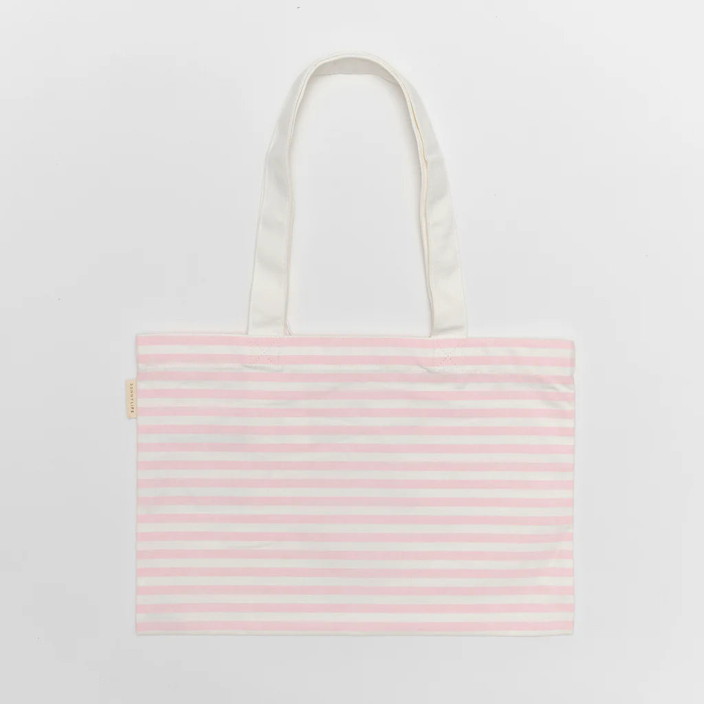 Canvas Beach Bag - Strawberry Sunshine Pink Stripe