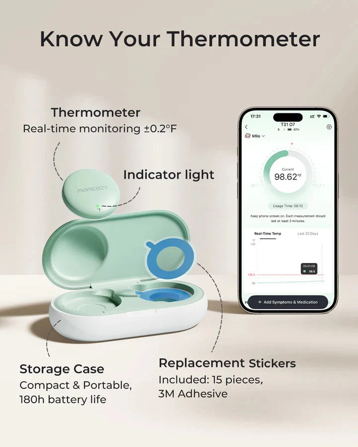 Smart Wearable Baby Thermometer - Medical-Grade Accuracy & Real-Time App Monitoring