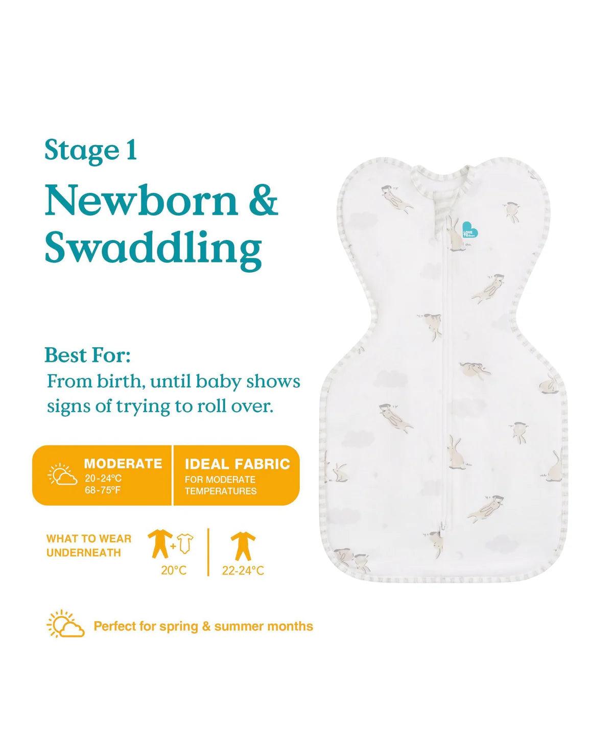 Swaddle Up™ Original 1.0 TOG - Cloud Bunnies - SMALL