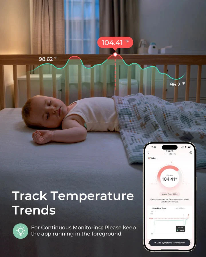 Smart Wearable Baby Thermometer - Medical-Grade Accuracy & Real-Time App Monitoring