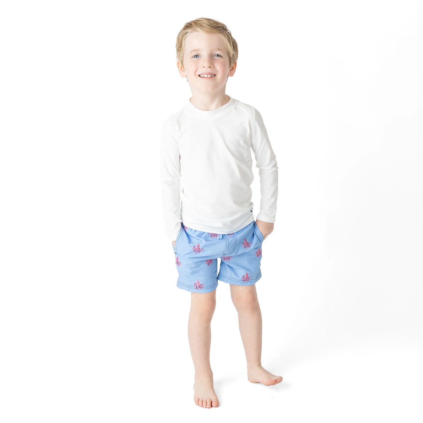 Octopus Icon Embroidered Swim Trunks