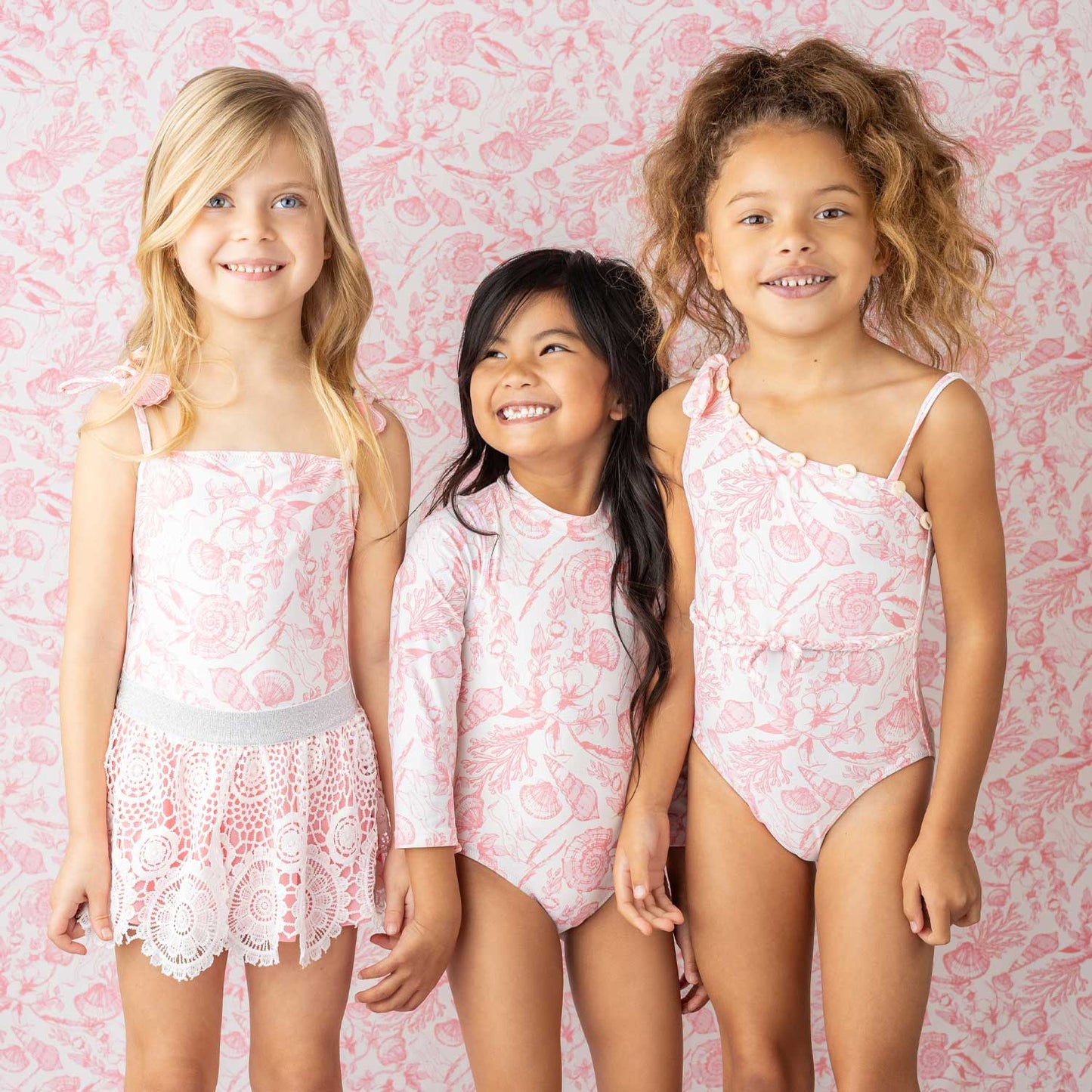 Seaside Toile Girls One Piece & Skirt Swimsuit Set