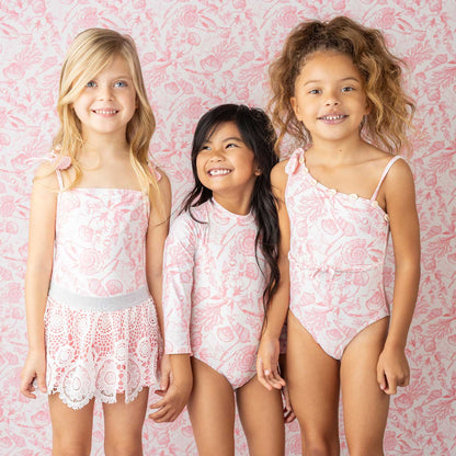 Seaside Toile Girls One Piece & Skirt Swimsuit Set
