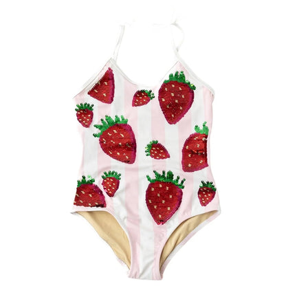 Summer Strawberry Sequin Stripe Swimsuit