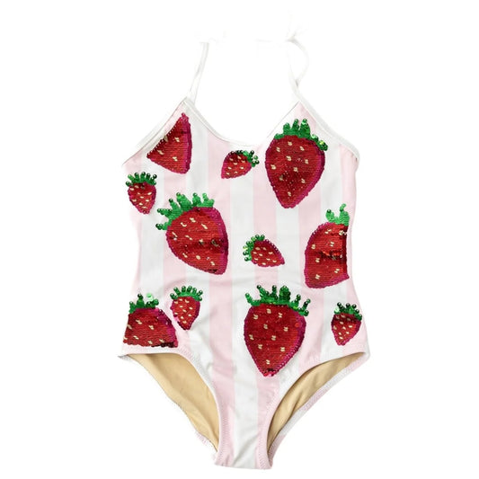 Summer Strawberry Sequin Stripe Swimsuit