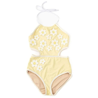 Butter Daisy Girls Crochet Halter One Piece Swimsuit