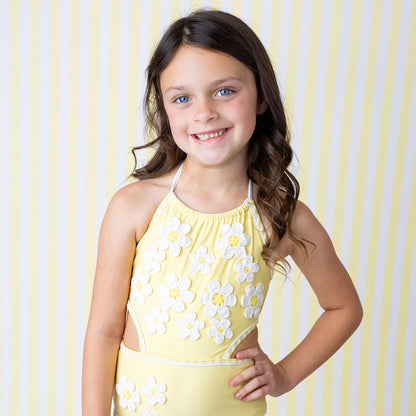 Butter Daisy Girls Crochet Halter One Piece Swimsuit