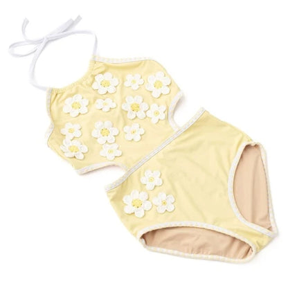 Butter Daisy Girls Crochet Halter One Piece Swimsuit