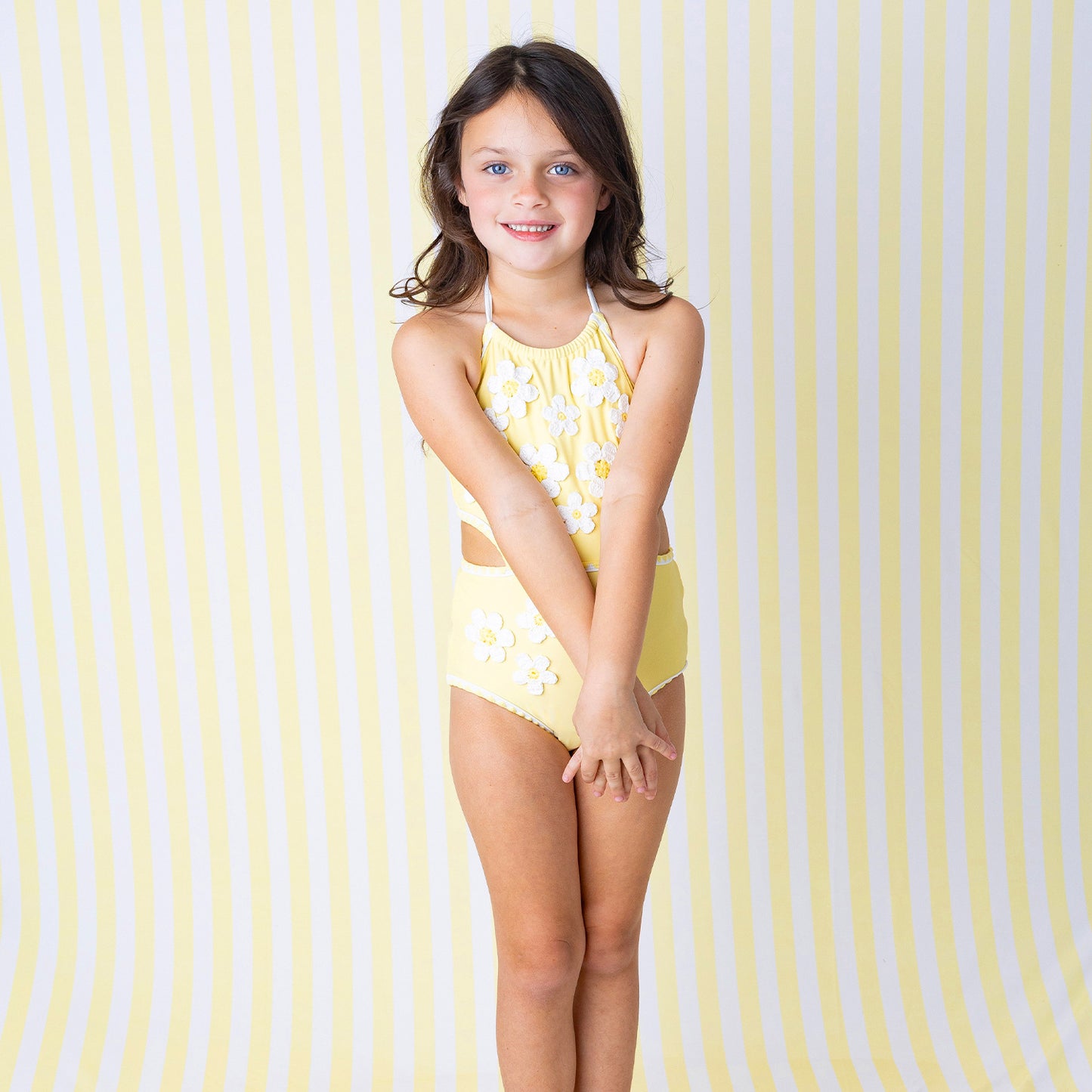 Butter Daisy Girls Crochet Halter One Piece Swimsuit