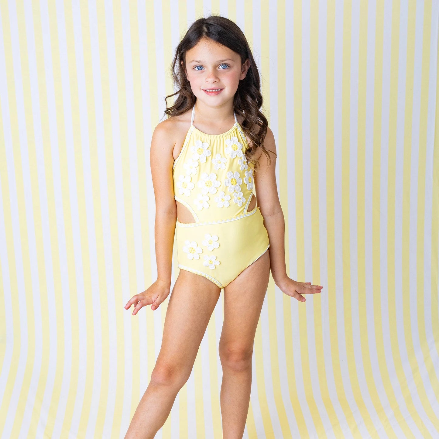 Butter Daisy Girls Crochet Halter One Piece Swimsuit