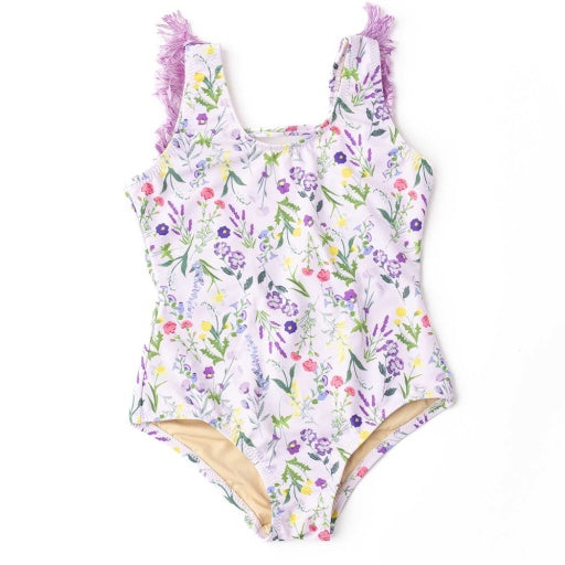 Wildflower Fields Girls Fringe Back One Piece Swimsuit