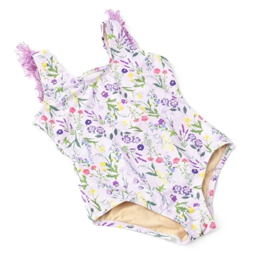 Wildflower Fields Girls Fringe Back One Piece Swimsuit