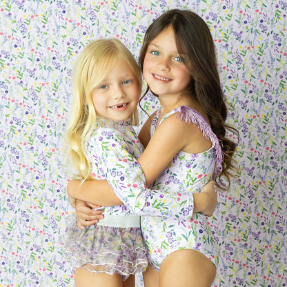 Wildflower Fields Girls Fringe Back One Piece Swimsuit